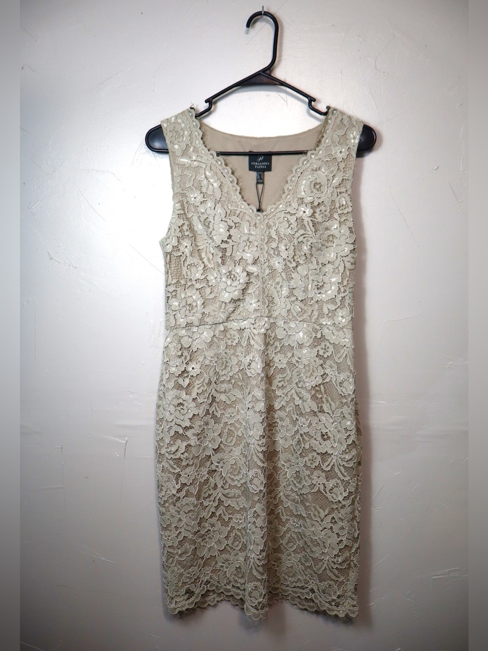 Adrianna Papell NWT Taupe Lace Sleeveless Sheath Dress Size US 8